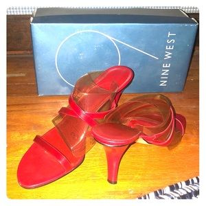 Nine West red slip on medium heel sandals